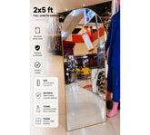 Full-length mirror with specifications on a white background
