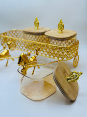 Royal Golden Horse Cart 3-Piece Glass Storage Jar Set