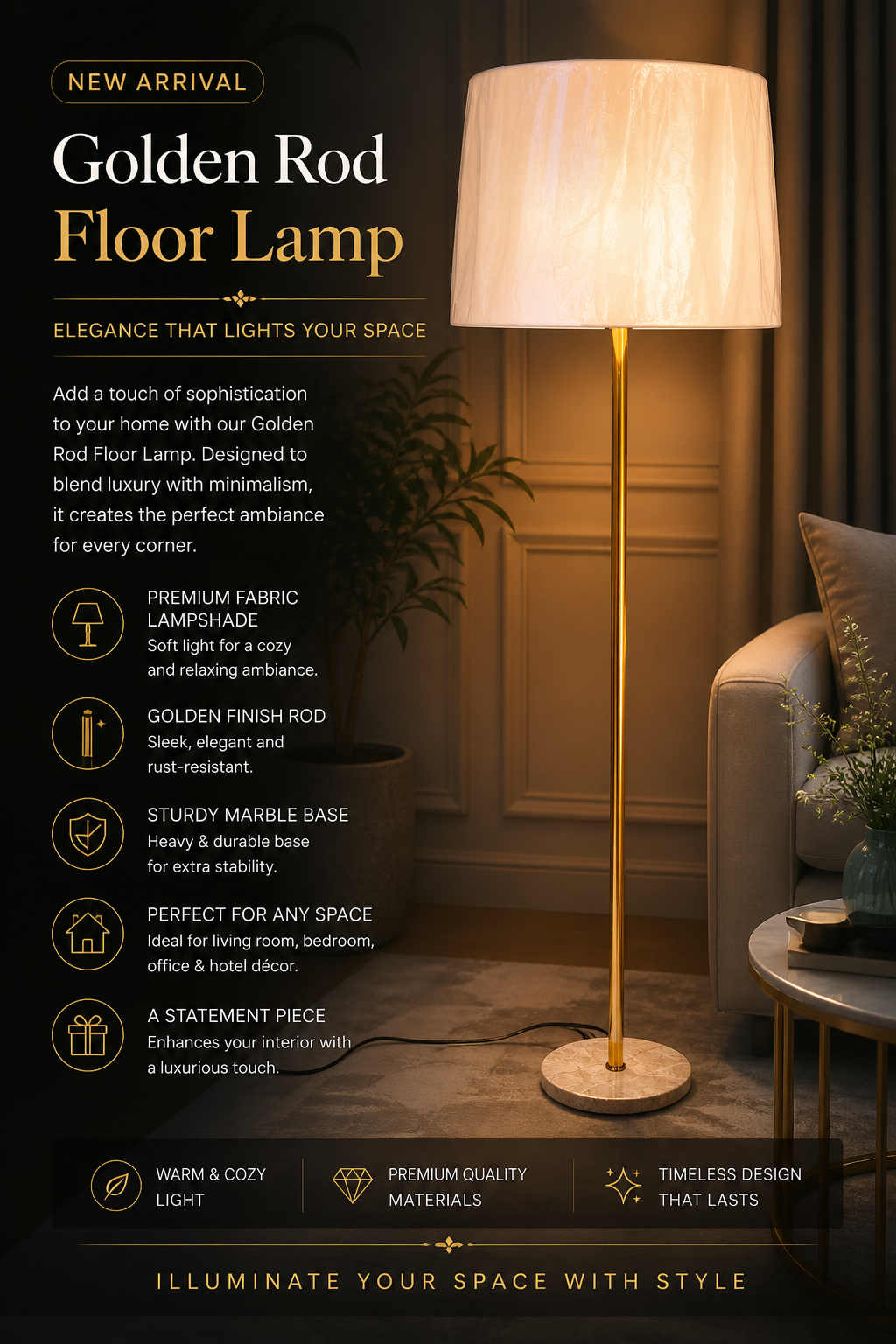 Golden Rod Floor Lamp