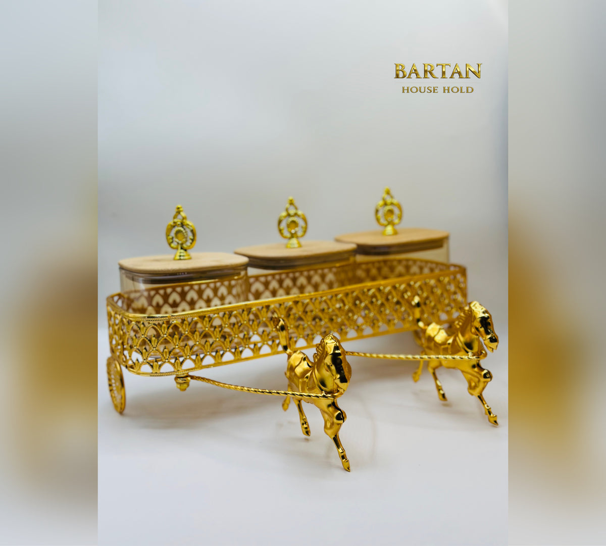 Royal Golden Horse Cart 3-Piece Glass Storage Jar Set