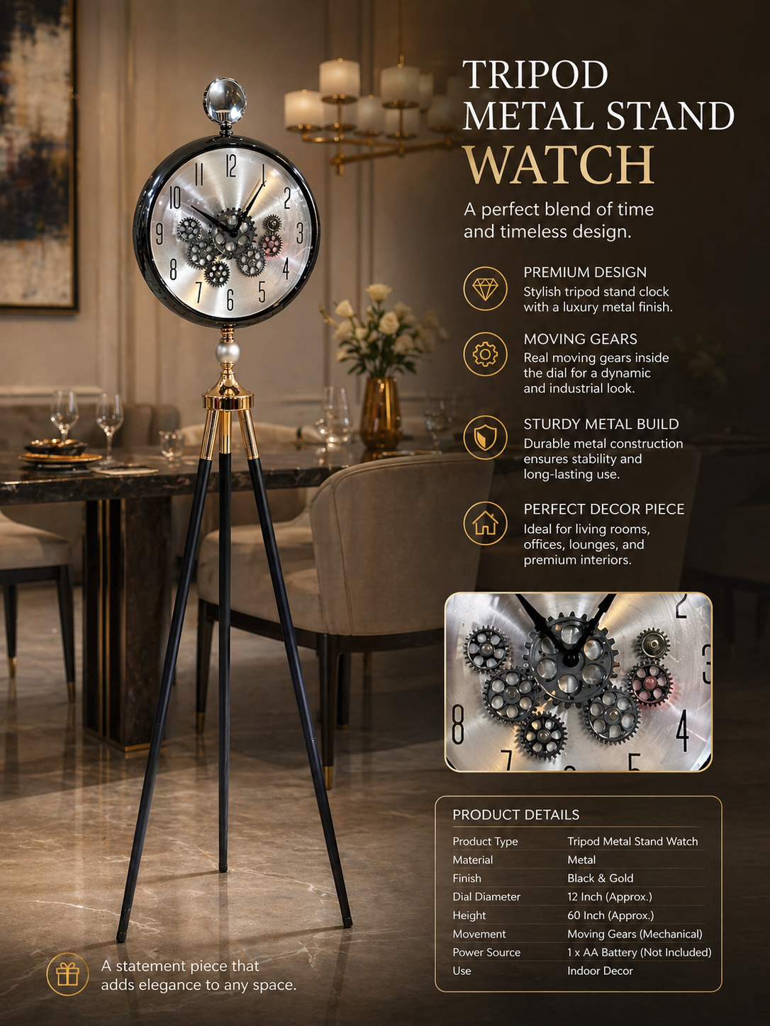 Tripod Metal Stand Watch