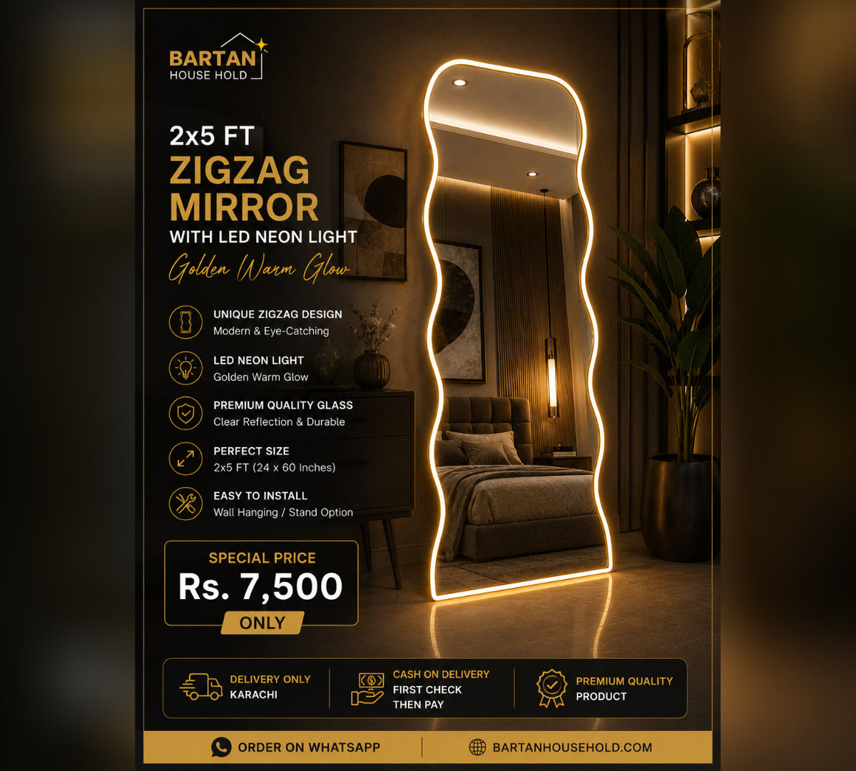 Zigzag Led Neon Light Mirror